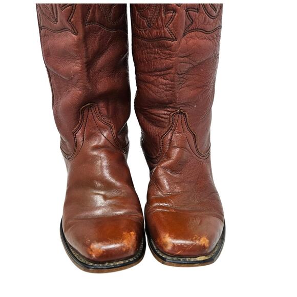 Vintage 70s Wrangler 6 US Made Leather Campus Western Boot Stitched Embroidered - Picture 4 of 5